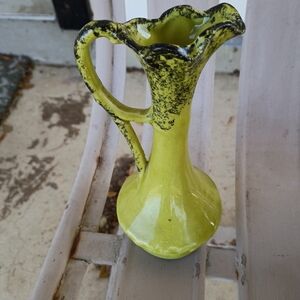 Yellow Ceramic Oil Pitcher with Speckled Black Accent